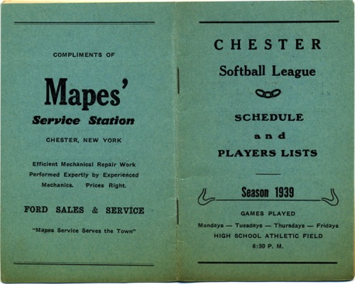 Chester Softball League Season Schedule
and Players Lists. 1939 chs-009769